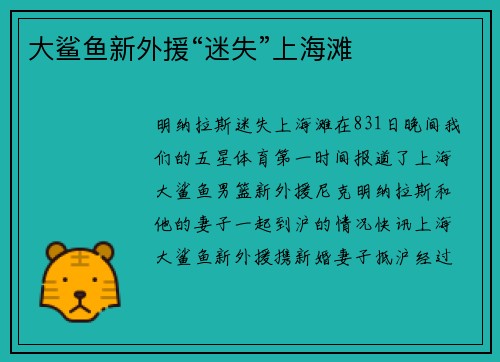 大鲨鱼新外援“迷失”上海滩